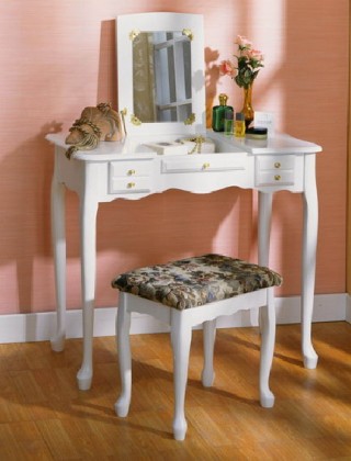 Solid Wood Dressing Table & Stool with Mirror